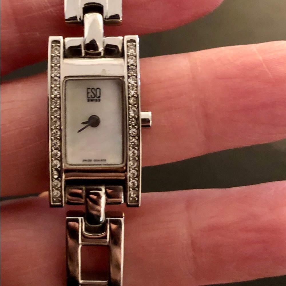 ESQ by Movado Diamond Accented Bezel Mother of Pearl Stainless Steel Dress Watch